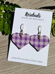 Light Purple Palaka Heart Wood Earrings