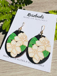 Gardenia Black Oval Wood Earrings